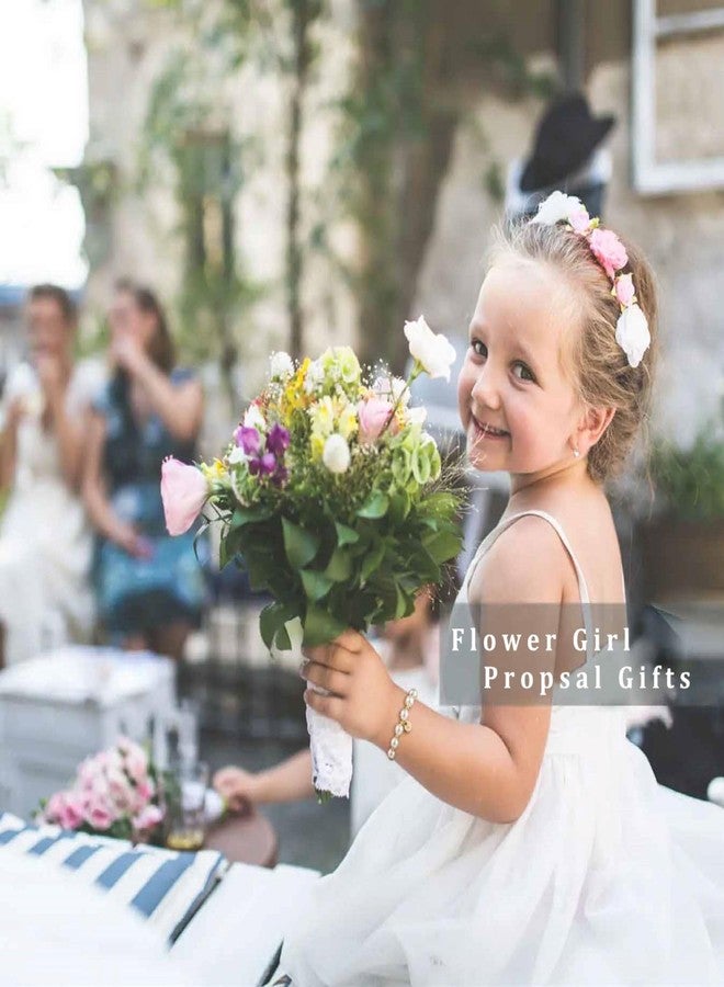 GINAZL Flower Gil Gifts Bracelets, Will You Be My Pearl Bracelet Danity Initial M Bracelet Wedding Bridal Shower Gifts Flower Grl Proposal Box Gift (M) - Image 4